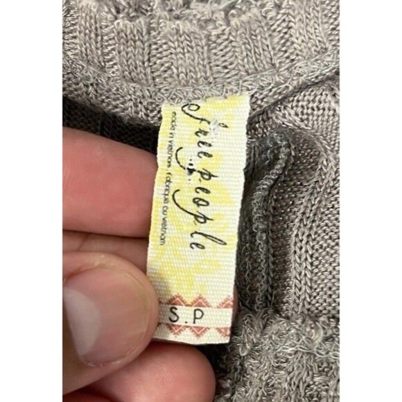 Free People Sunset Park Drippy Thermal Waffle Knit Top Long Sleeve Beige Tunic S - Picture 5 of 7